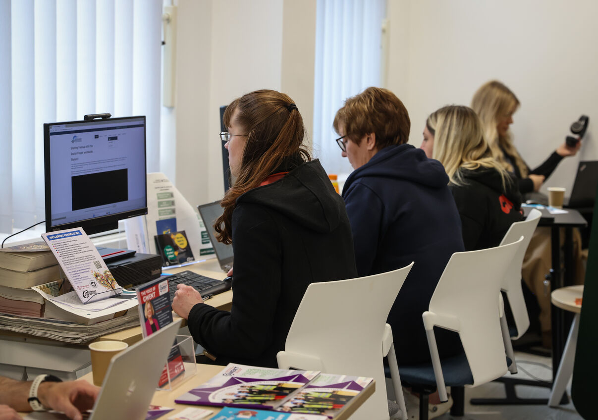 Library users using PCs at Rhymney Library